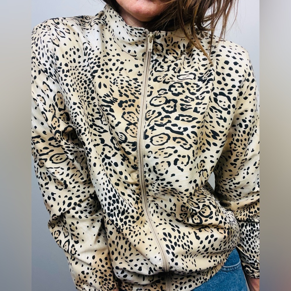 Vintage KT Golf Leopard Print Track Jacket – Gold Animal Print Windbreaker – M